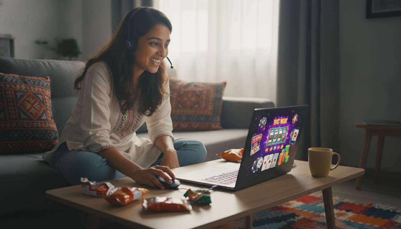 Engaging Casino Experience Woman engaging with online casino games
